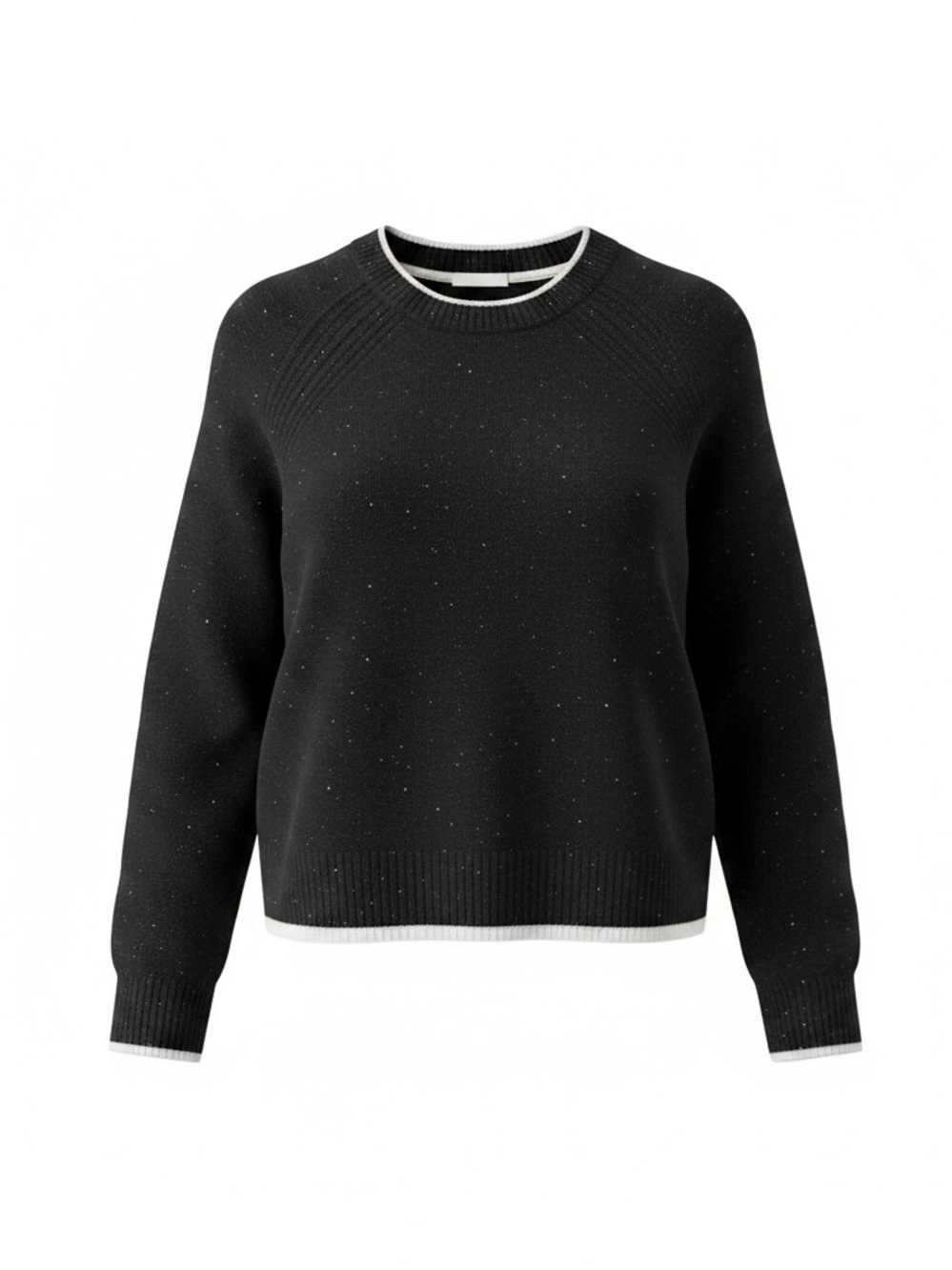 Design History Brown Speckled Crew Sweater with White Trim Medium